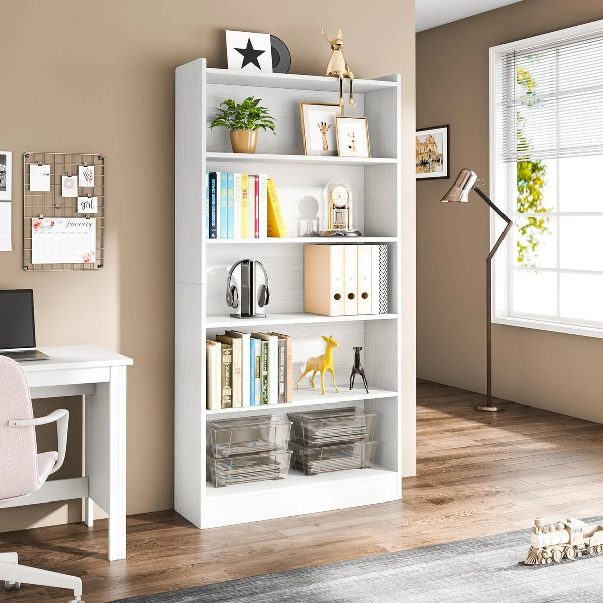 LL 72-inch Tall Bookcase, Modern 6-Tier White Library Bookshelf with Storage Shelves, Large Open Bookcases Wood Display Shelving Unit for Bedroom Living Room Office