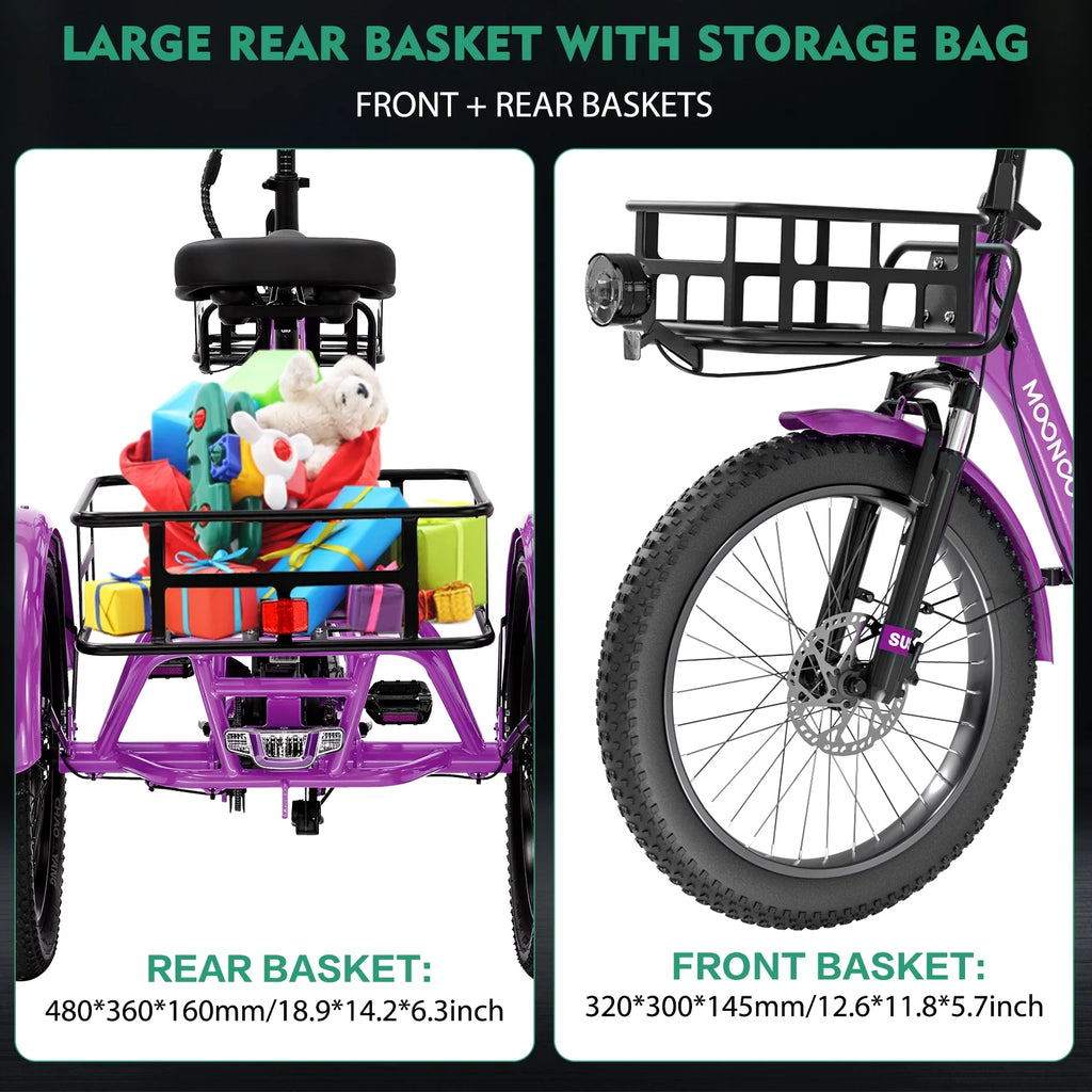 ABORON 3.0 Fat Tire Electric Trike for Senior Foldable E-Bike, 500W Motorized Tricycle Adult 20" Folding 3 Wheel Electric Commute Bike Trike w/48V Battery and Storage Baskets,