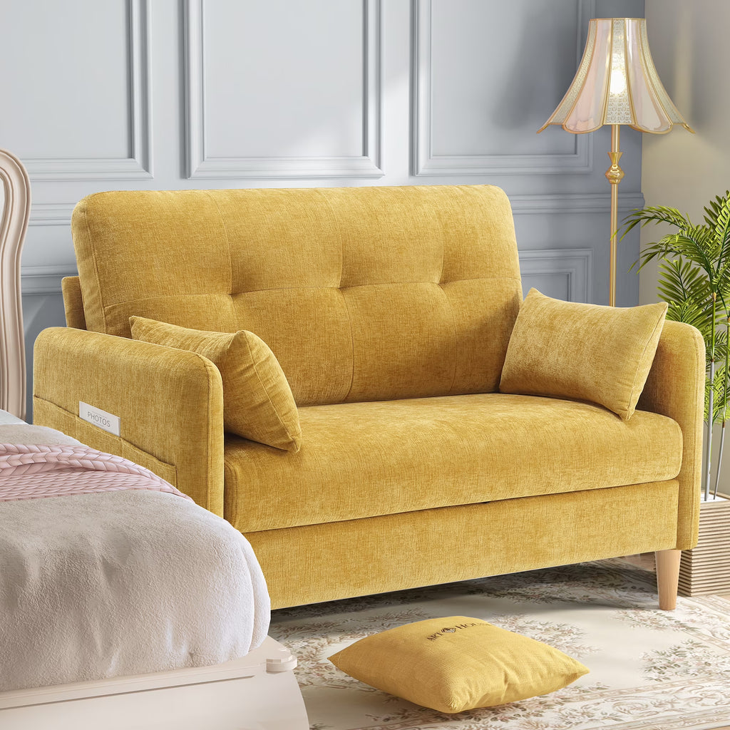 BedLuxury 47'' Wide LoveSeat, 2-seat Chenille sofa with 2 Pillows for Living Room and Small Spaces, Dark Grey