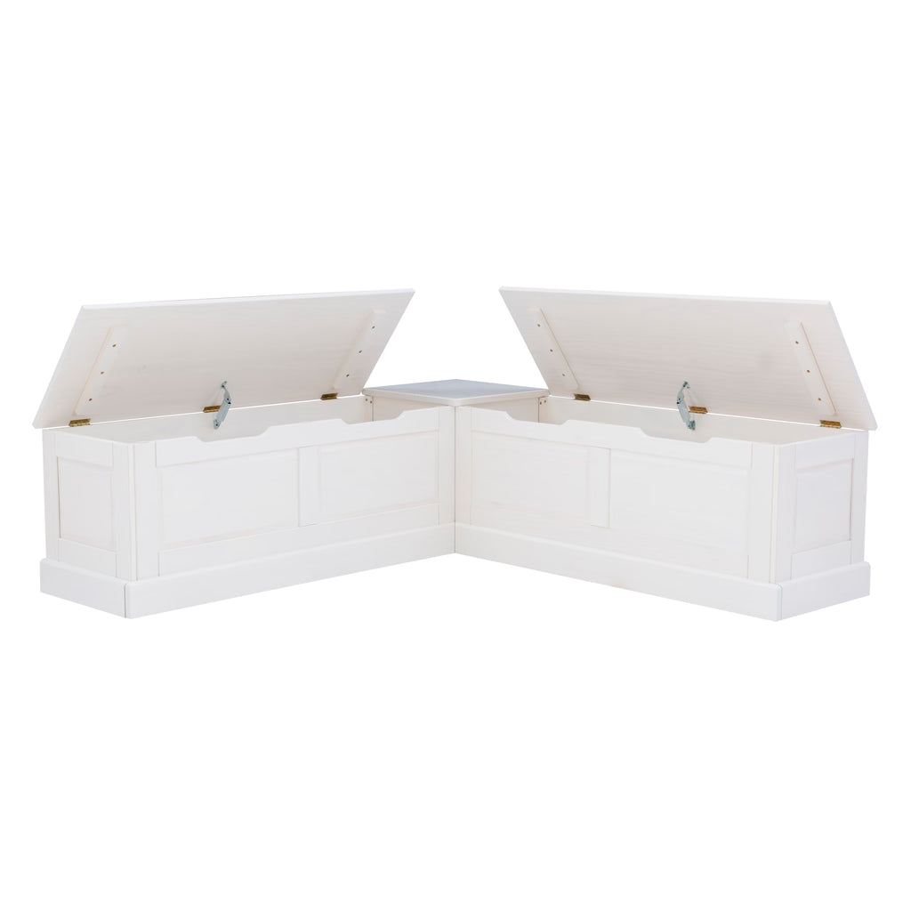 Linon Nook Bench Collection L-Shaped Wood Farmhouse Breakfast Bench with Hidden Storage, White