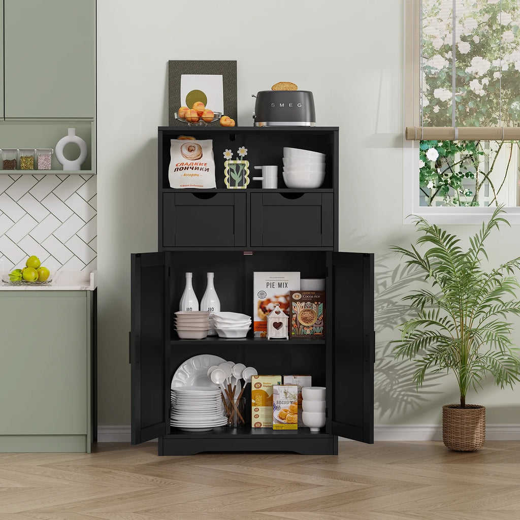 FANGSUM Rattan Storage Cabinet with 2 Drawers & 2 Shelves, Floor Cabinet for Living Room