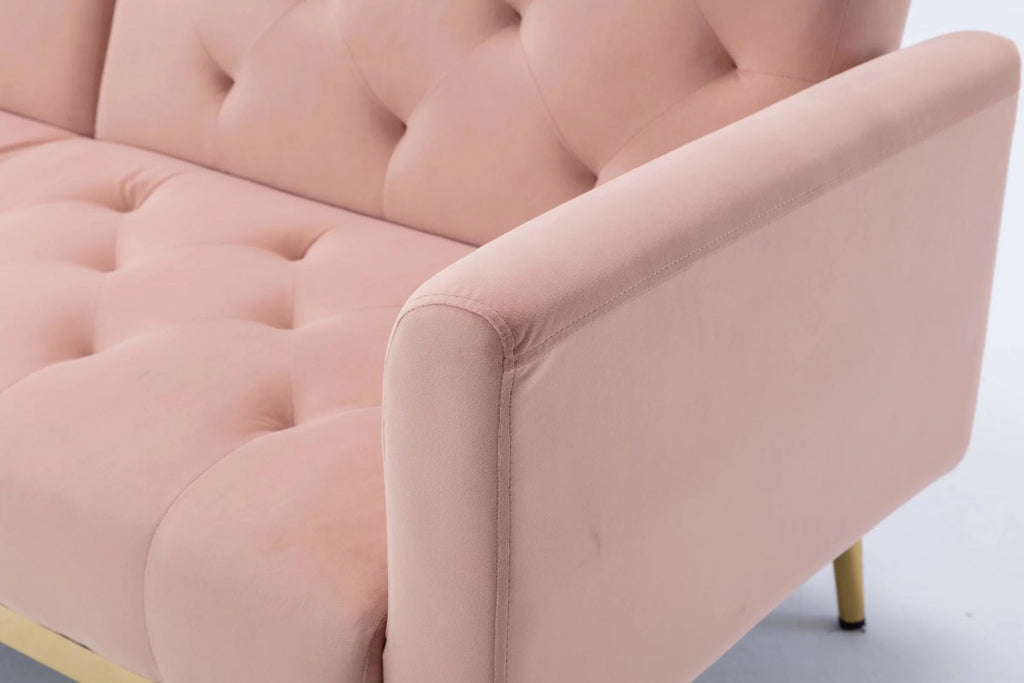 Morden Fort Pink Futon Couch Bed Upholstered Adjustable Convertible Sofa Velvet