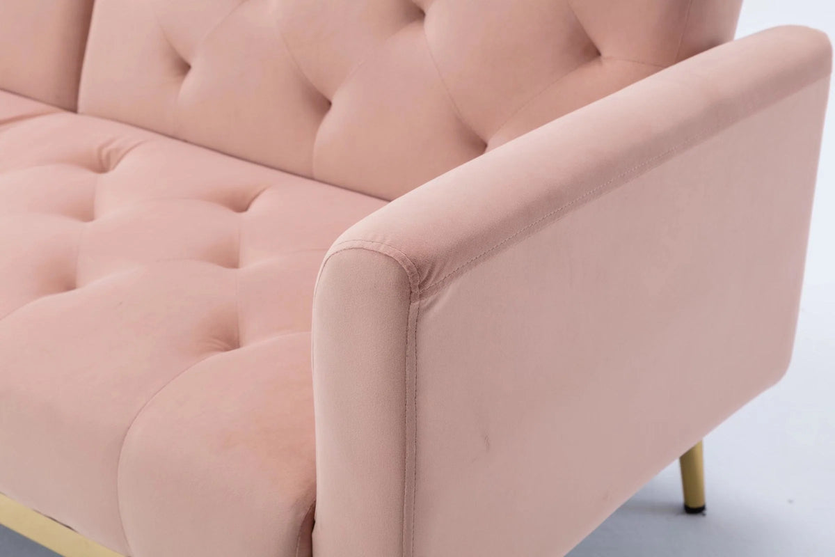 Morden Fort Pink Futon Couch Bed Upholstered Adjustable Convertible Sofa Velvet