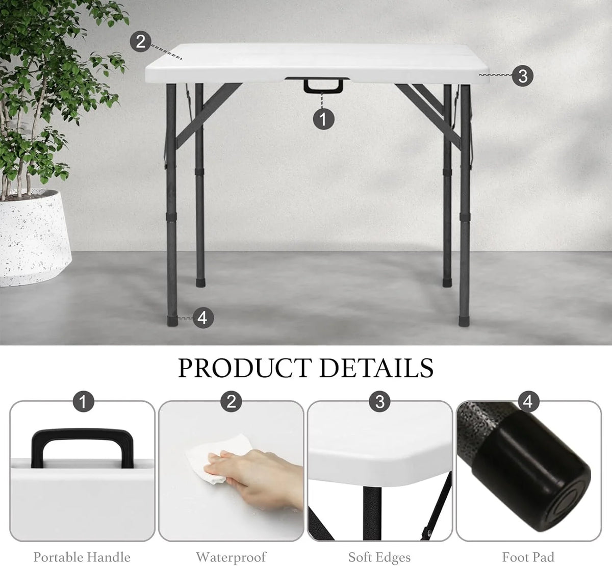 AJP Distributors 6 Foot Portable Plastic Folding Table 6FT 72" Half Foldable Heavy Duty Top w/Carry Handle - Indoor Outdoor Camping Picnic Party Wedding Dining Office Event Meeting Black Wood Style