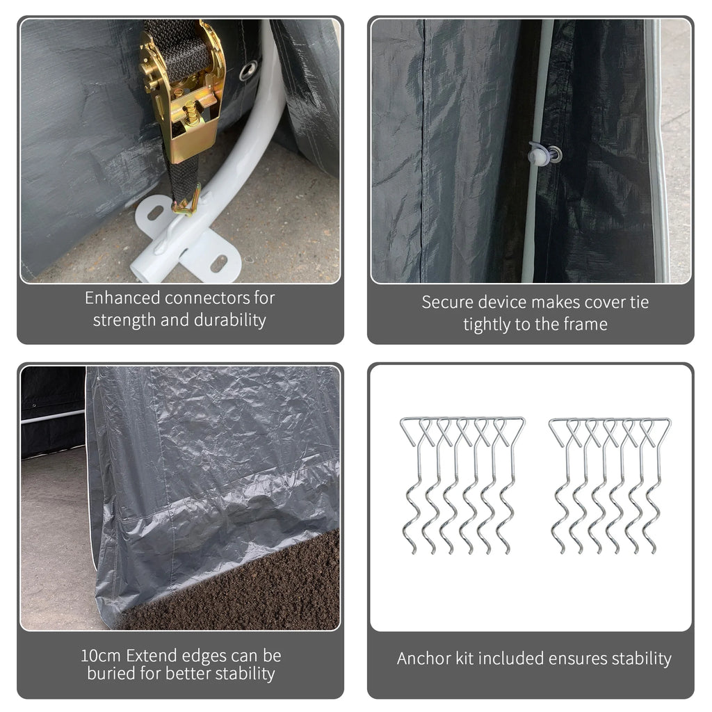 Outsunny 6'x8' Outdoor Storage Shelter with Rollup & Zipper Door, Heavy Duty Carport Shed for Motorcycle Garden Storage, Grey