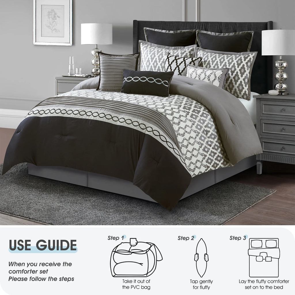 LANCO MODERN LIFESTYLE King Size Comforter Set, Burgundy, 10 Piece Bed in a Bag for All Seasons, Luxury Extreme Comfort Bedding Sets with Bedskirt, Pillow Shams, Euro Shams and Decor Pillows