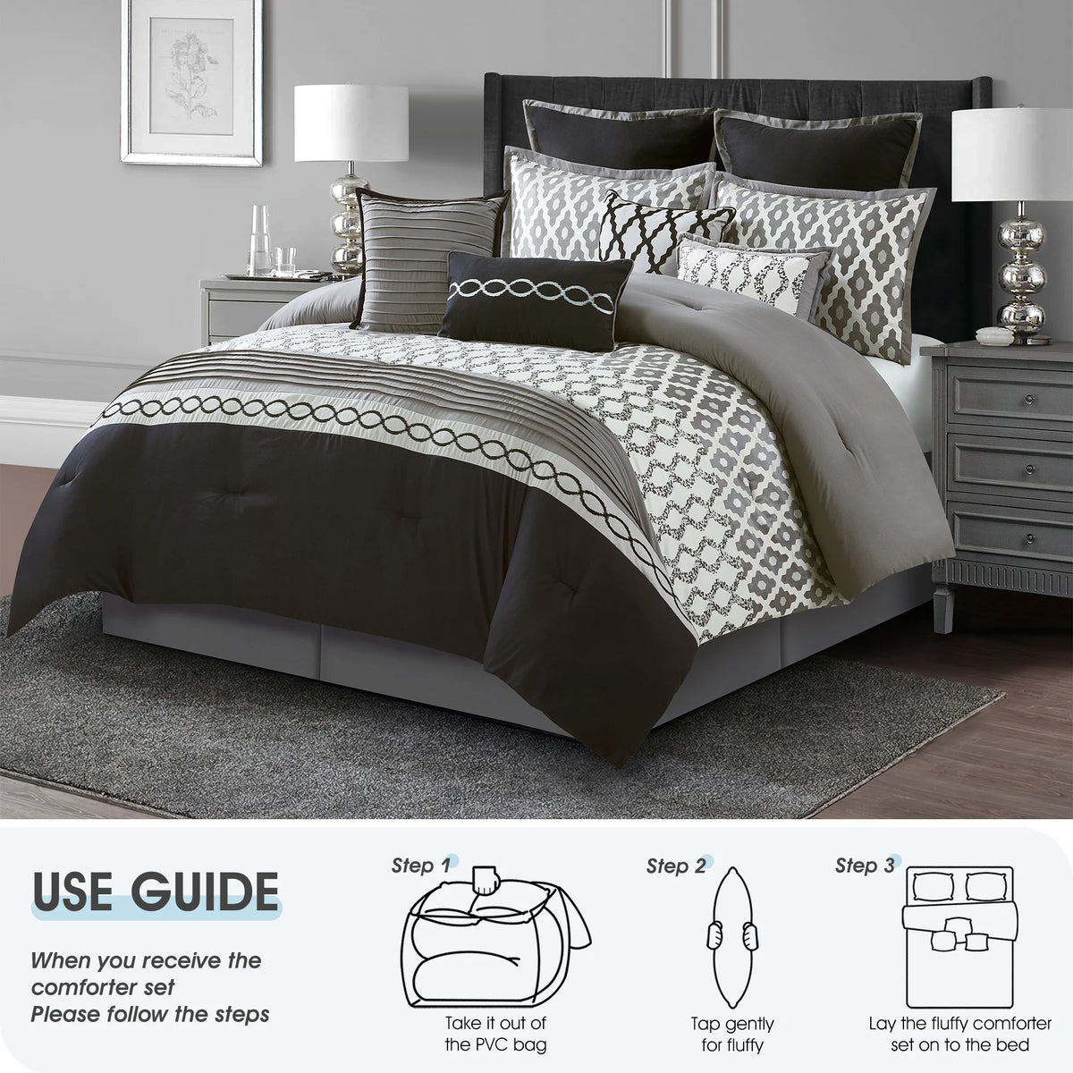 LANCO MODERN LIFESTYLE King Size Comforter Set, Burgundy, 10 Piece Bed in a Bag for All Seasons, Luxury Extreme Comfort Bedding Sets with Bedskirt, Pillow Shams, Euro Shams and Decor Pillows