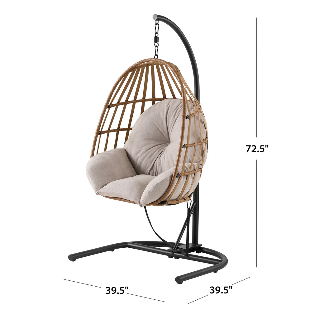Mainstays Adult Metal Egg Hanging Chair with Beige Olefin Cushion, Black