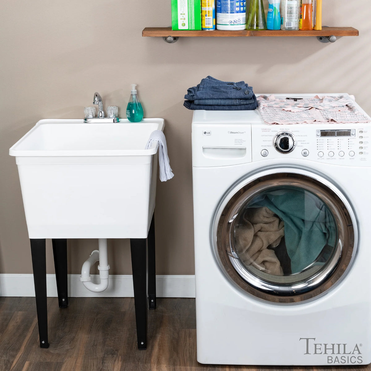 Tehila Freestanding Black Utility Sink with Black Faucet for Laundry Room