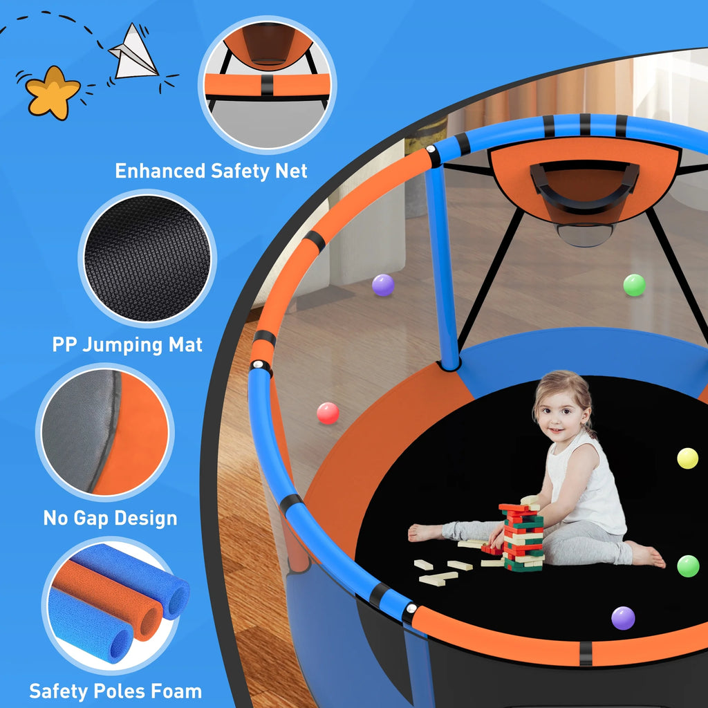 CITYLE Trampoline for Kids 600LBS 60'' 5FT Toddler Trampoline Indoor Outdoor with Basketball Hoop, Swing, Adjustable Bar, Mini Small Trampoline with Enclosure, Gifts for Toddlers, Boys & Girls