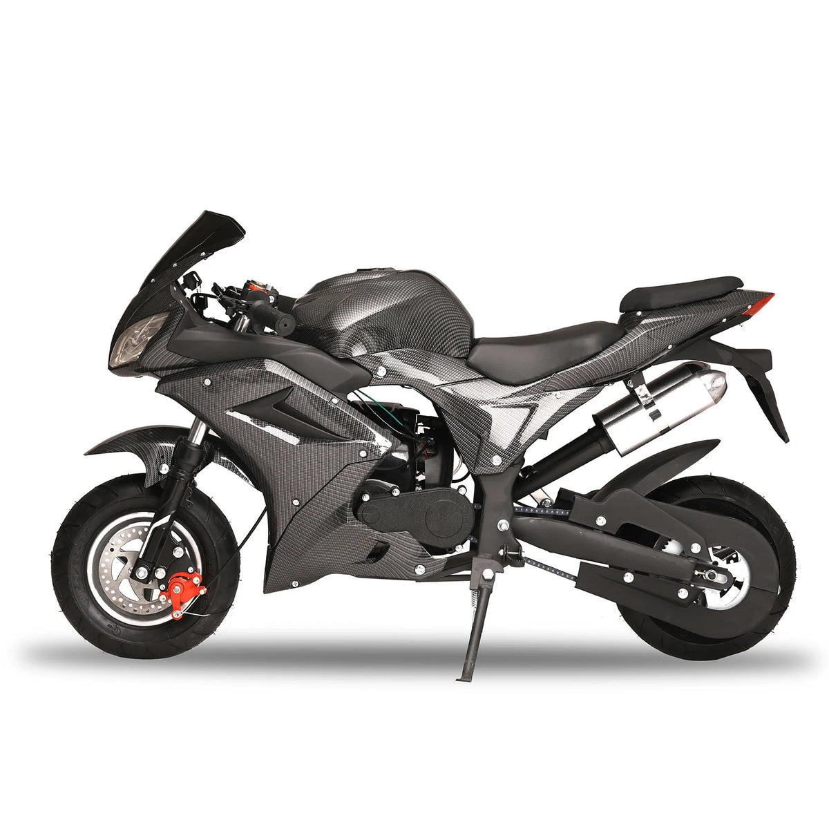 49cc 4-Stroke Pocket Rocket Motorcycle, Mini Motorcycle, Gas Pocket Motorbike with Front Rear Disc Brakes, Racing Max Speed 25MPH, Dual Headlights-Black