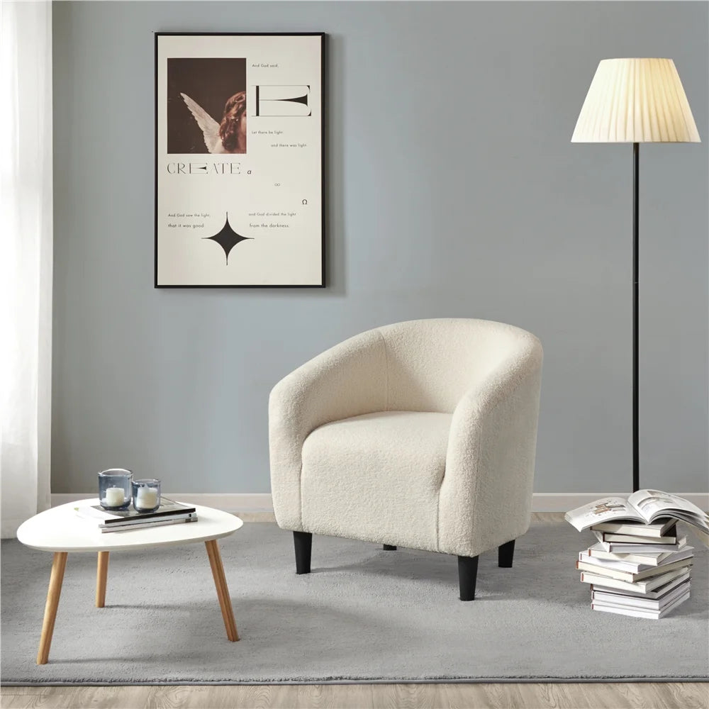 Topeakmart 2pcs Boucle Club Accent Chair for Livingroom, Ivory