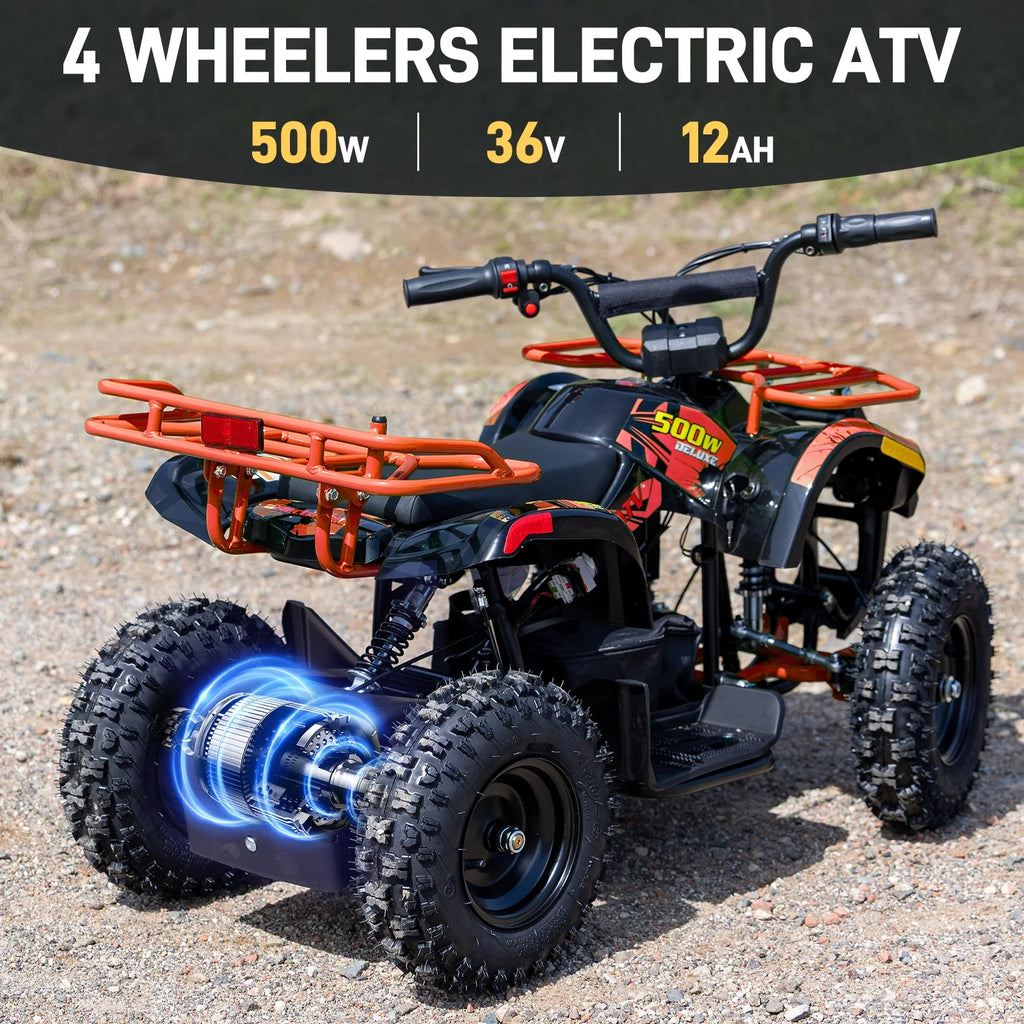 Aoemoe 500W 36V Battery-Powered Ride-On Off-Road 4-Wheeler �C 15 Mile Range, Flame