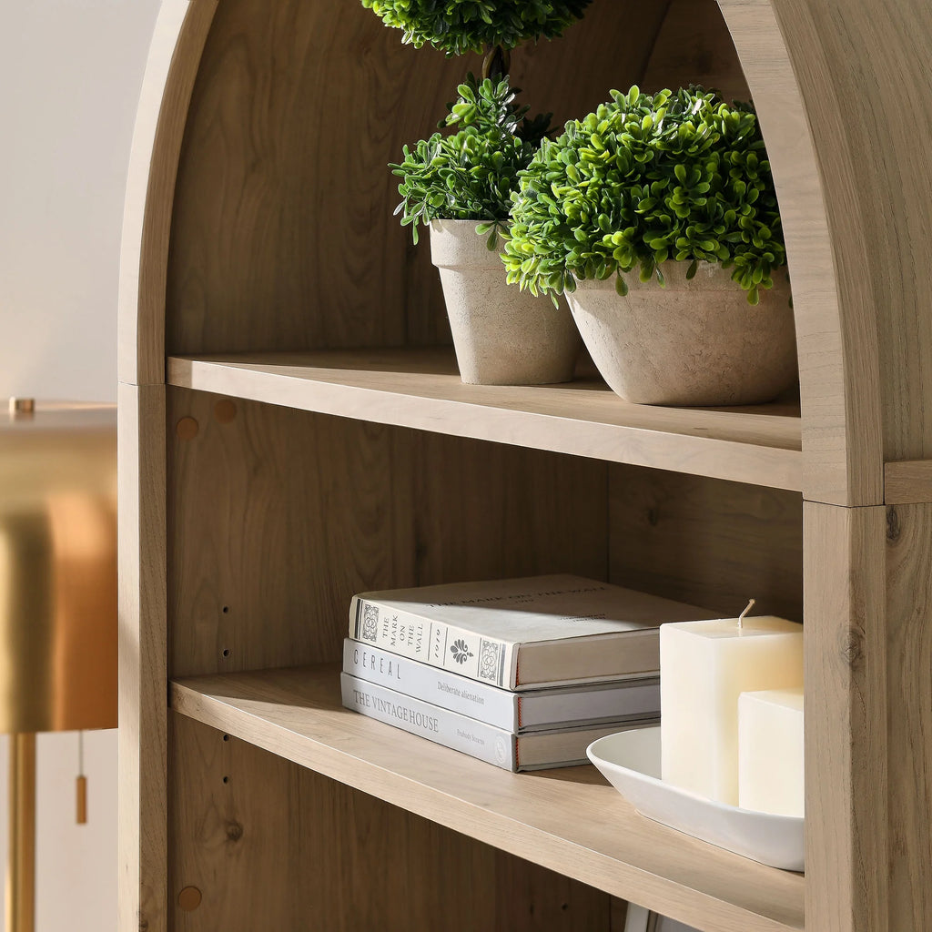 Modway Nolan 74" Tall Arched Storage Display Cabinet Bookshelf in Black
