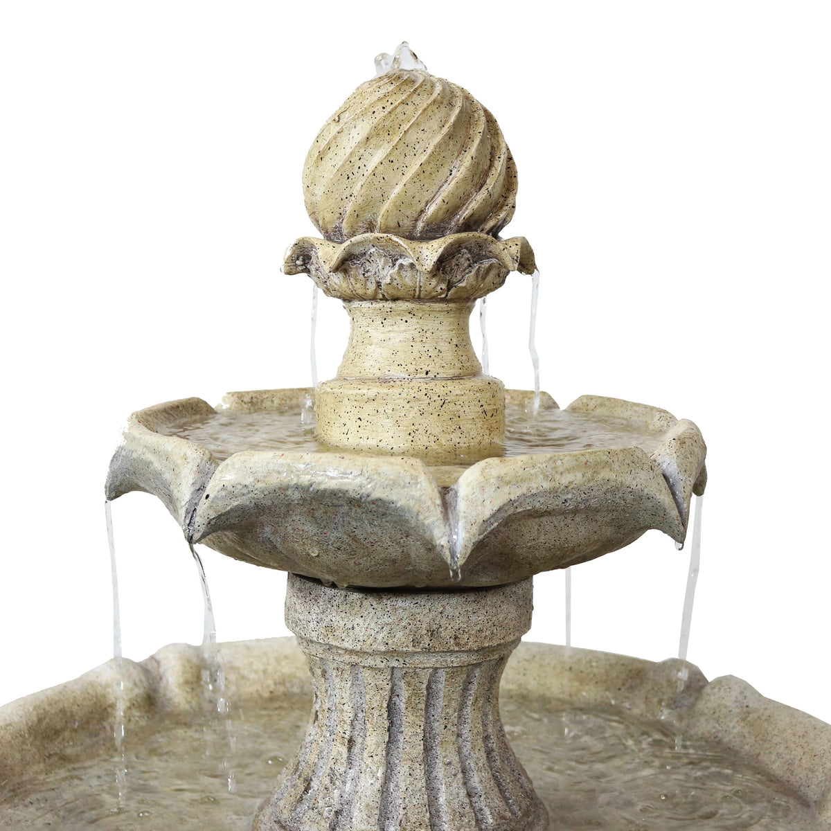 Sunnydaze Outdoor 2-Tier Solar Powered Polyresin Arcade Water Fountain with Battery Backup and LED Light - 45" - Earth Finish