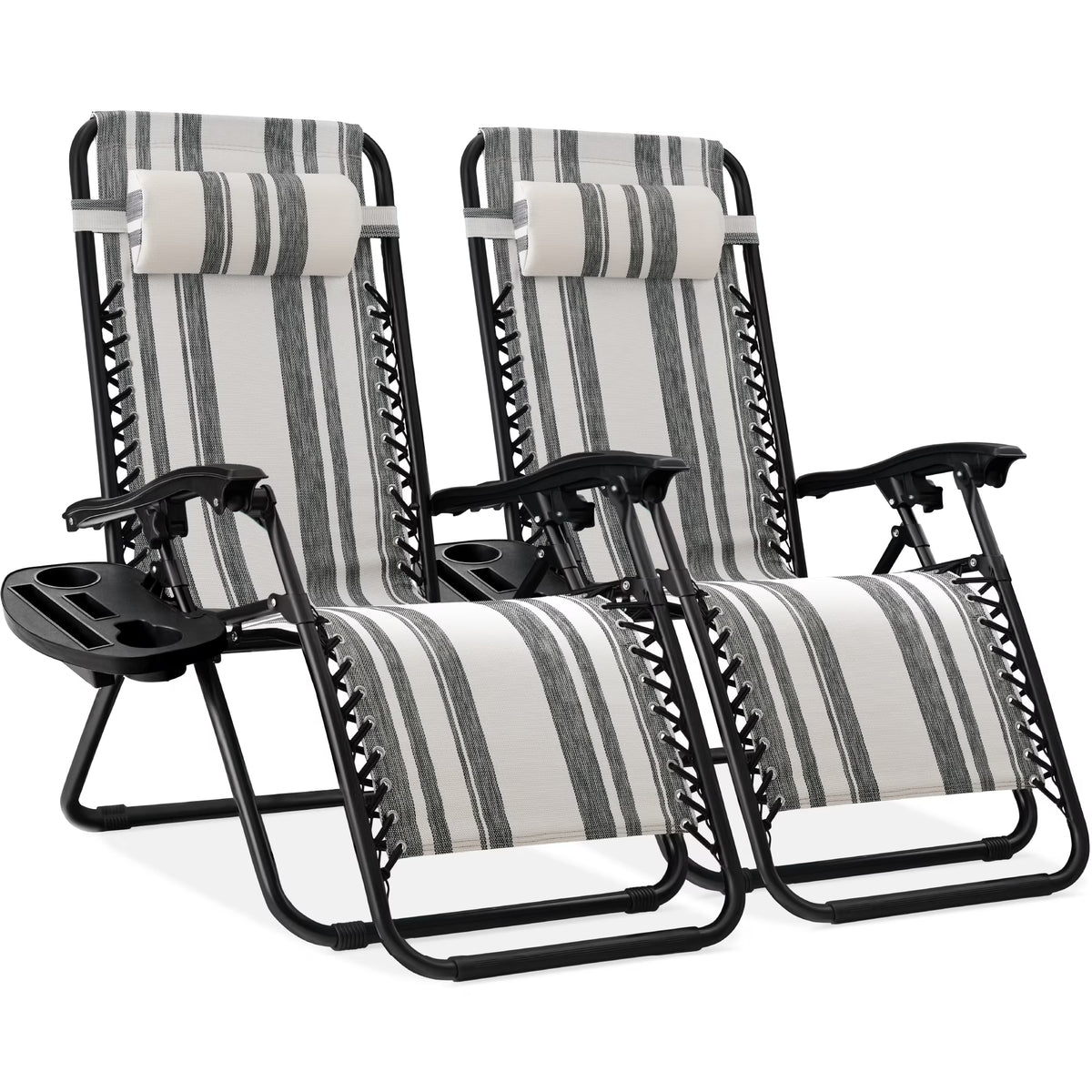 Best Choice Products Set of 2 Zero Gravity Lounge Chair Recliners for Patio, Pool w/ Cup Holder Tray - Gray