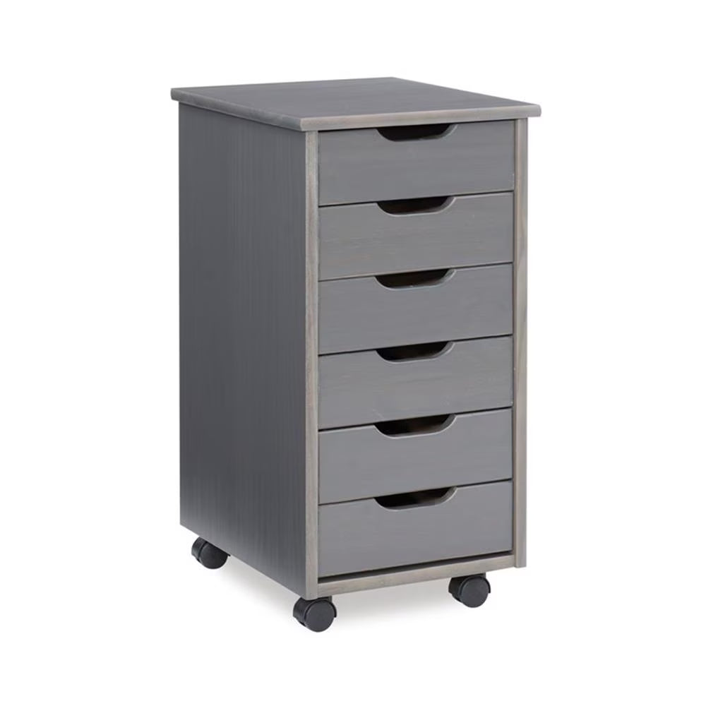 Riverbay Furniture Six Drawer Wood Rolling Storage Cart in Brown