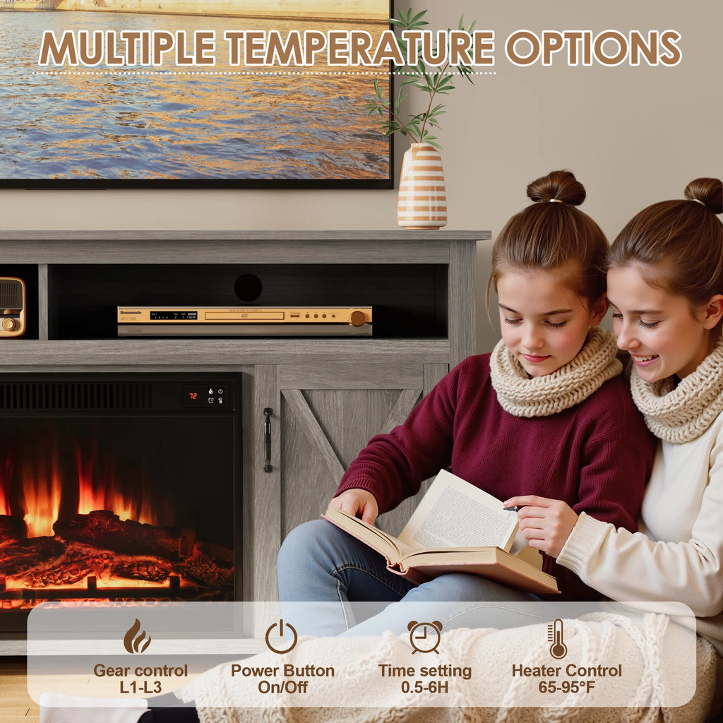 Homall Rustic 65" Television Stand with Electric Fireplace & 2 Shelves, Wood Oaken, 15.1'' W