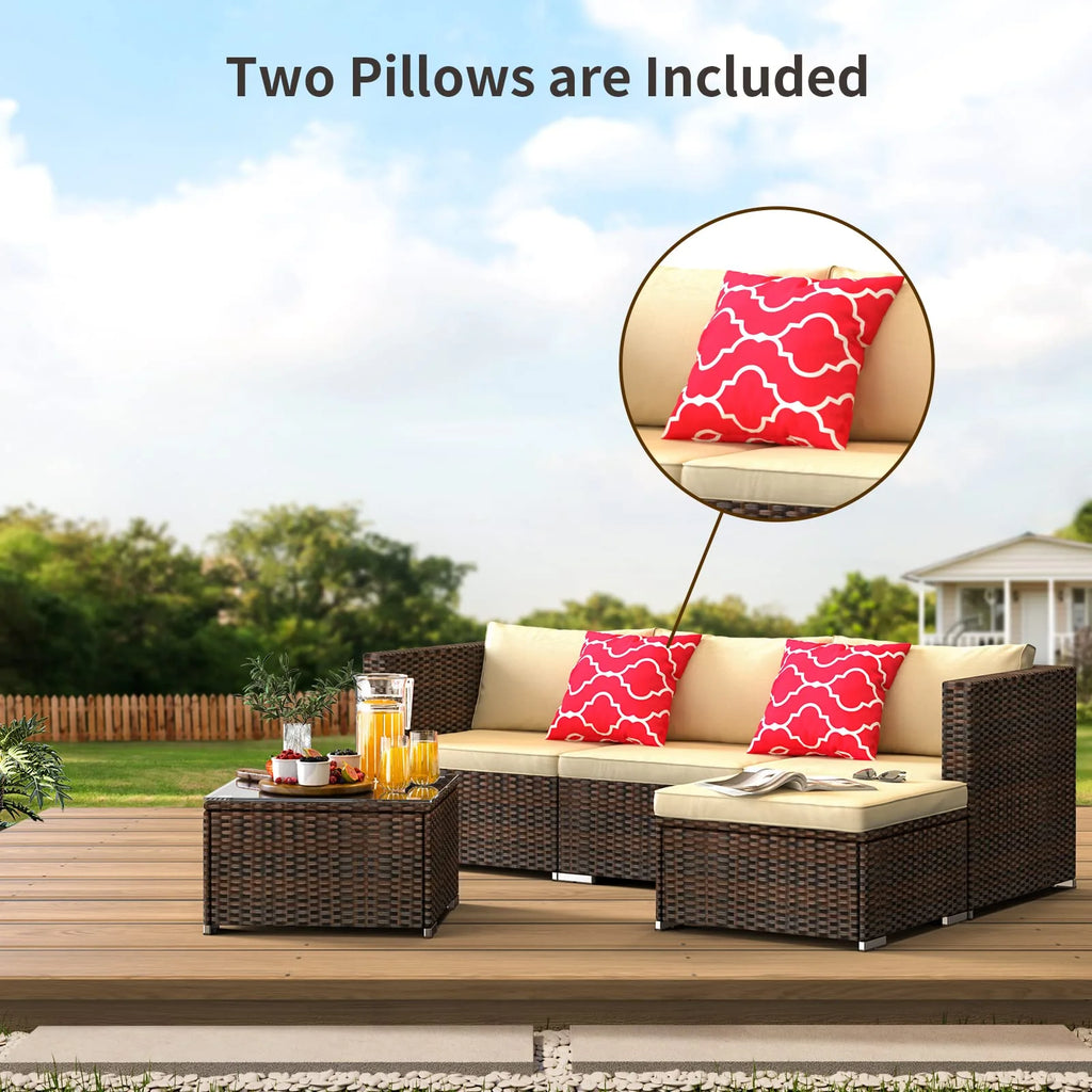 Patio Furniture Set Clearance, Lofka 5 Piece Outdoor Sectional Furniture Chair Set with Cushions and Tea Table, Gray