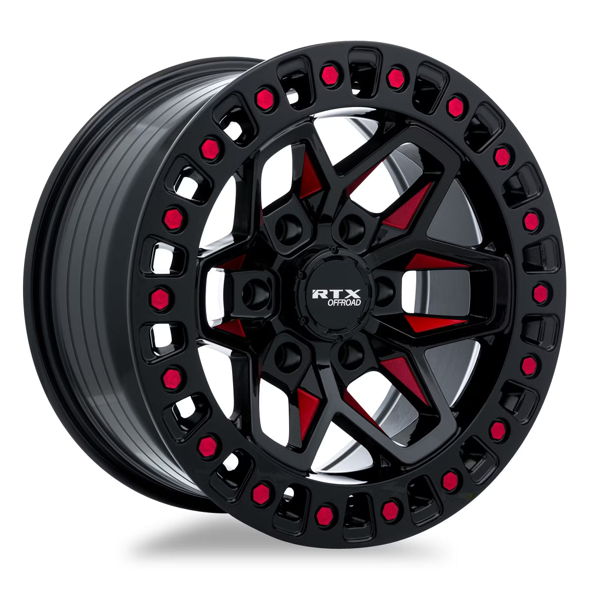 RTX Zion 17x9 6x139.7 ET0 CB106.1 Gloss Black Milled Red Wheel