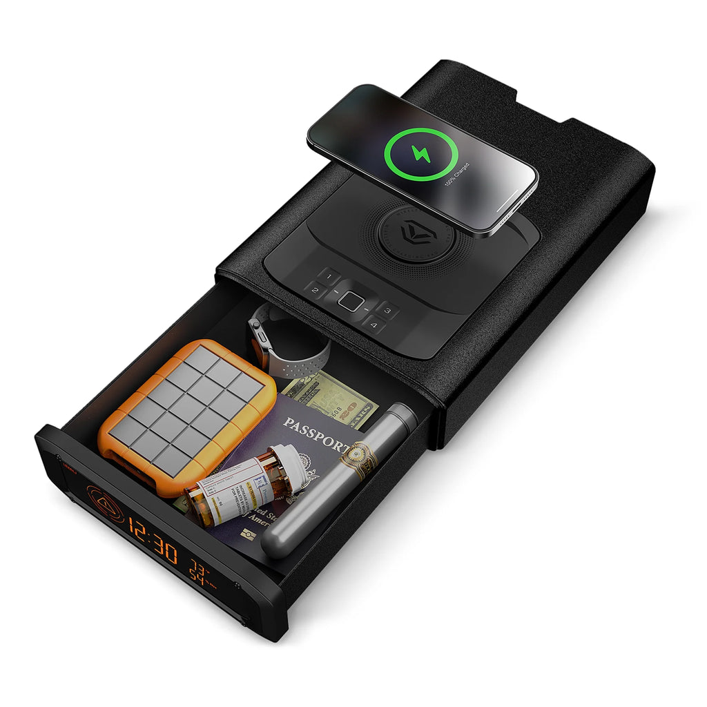Vaultek? DS2i Smart Station Full-Size Modern Quick Access Safe with Biometric Scanner, Rugged Construction, Auto-Open Drawer, Mountable, Anti-Theft Protection, & Wireless Charging Pad