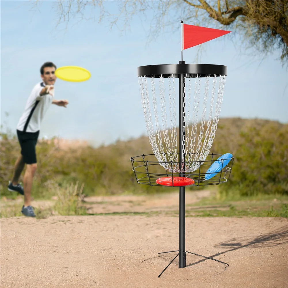 Yaheetech 24-Chain Disc Golf Basket with 3 discs and Carrying Bag, Black
