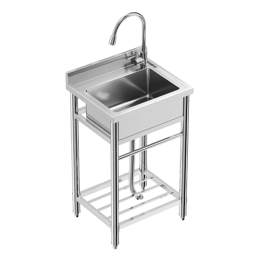 Garvee Utility Sink,24"Dx20"Wx41"H,Stainless Steel Sink with Hot & Cold Hoses,Storage Shelve,Faucet for Kitchen,Laundry Room,Backyard,Garage