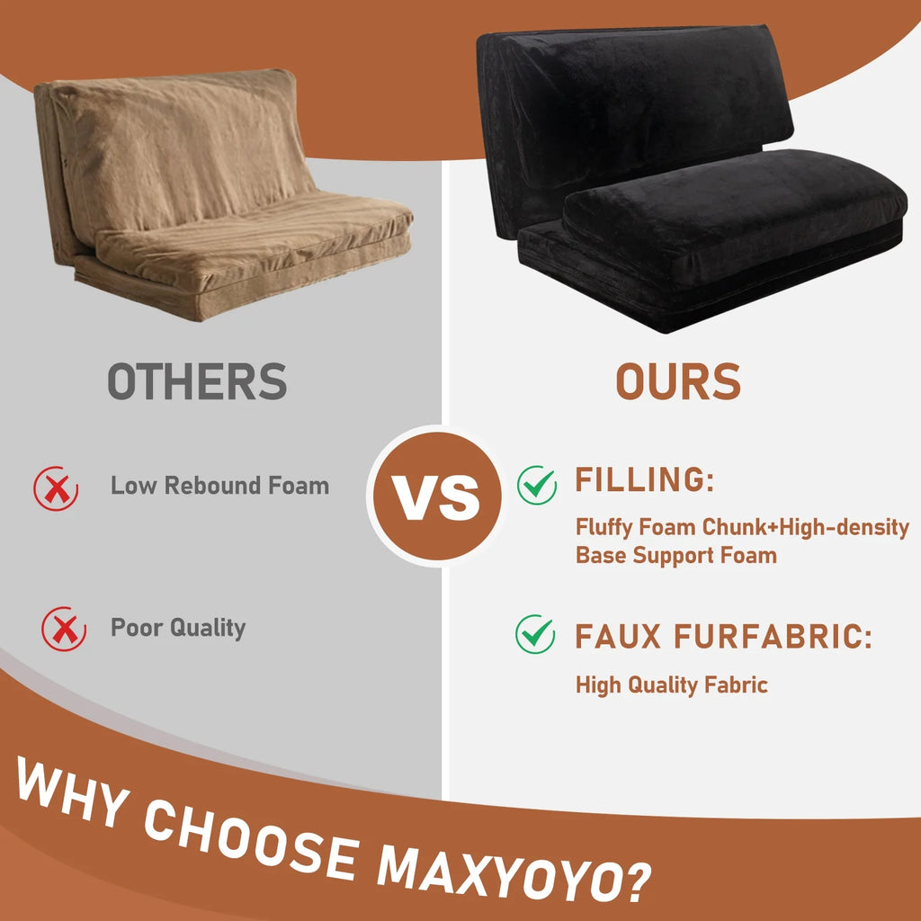 Folding Sofa Bed,Extra Thick and Long Fluffy 4 Position Convertible Flip Lounge Chair,Foam Filling Folding Matress Sofa Bean Bag with Washable Cover,Grey,39x95 Inch