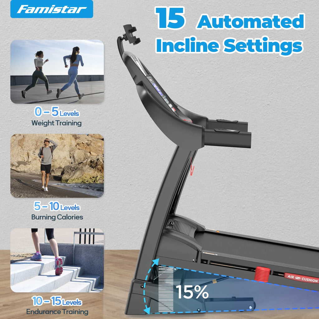 Treadmill 300 LB Capacity for Home with Incline, Folding Electric Running Walking Treadmill, Portable Treadmill for Home Use, 7.5 MPH, Smart Apps, 64+7 Programs, Bluetooth Speakers