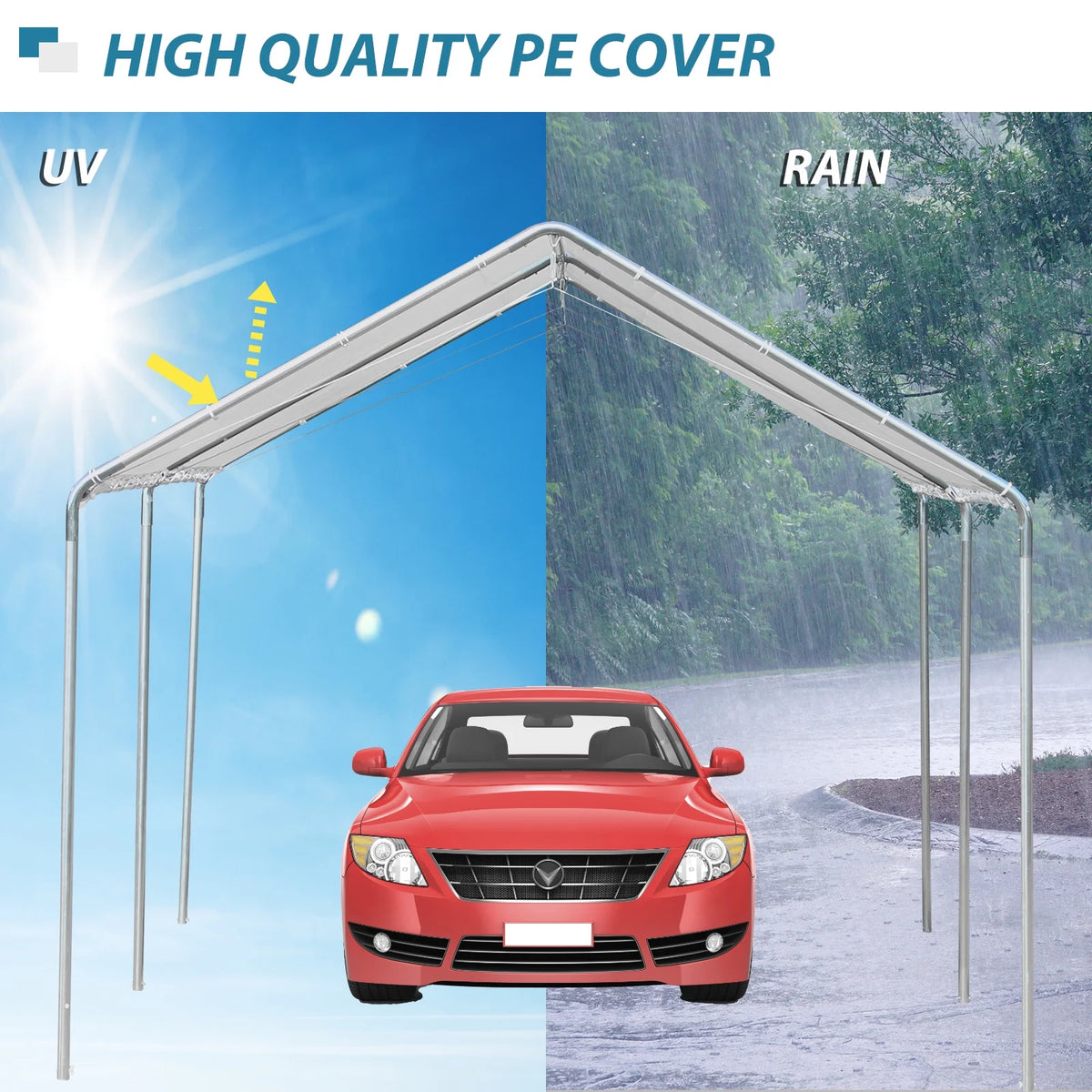 Outsunny 10'x20' Carport Heavy Duty Galvanized Car Canopy with Included Anchor Kit, 3 Reinforced Steel Cables, Grey
