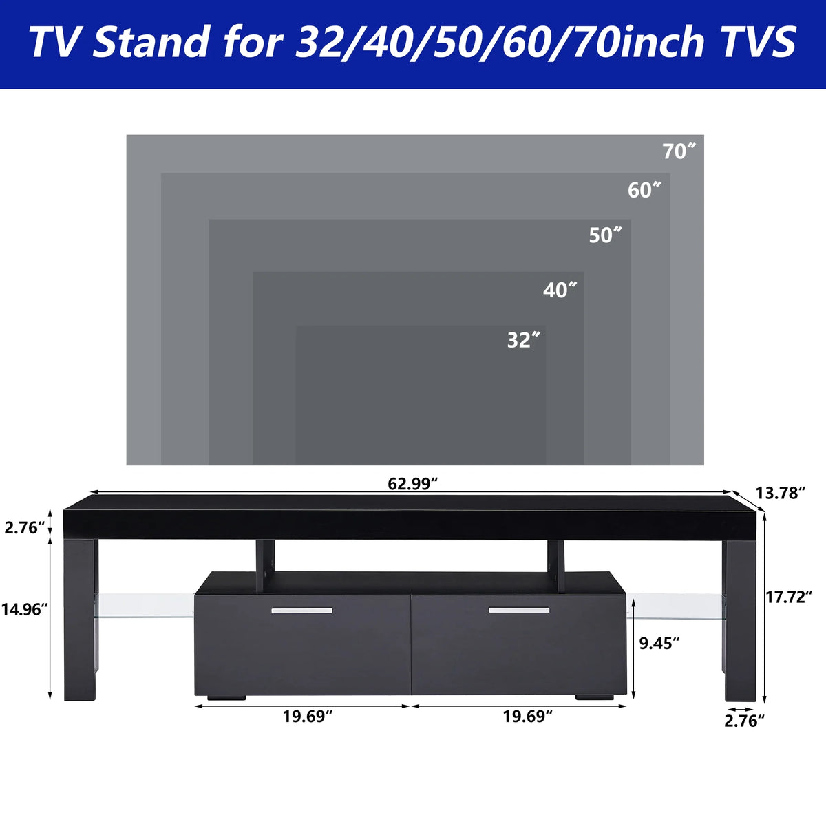 UHOMEPRO TV Stand for TV up to 70", Living Room Entertainment Center with RGB LED Lights and Storage Shelves Furniture, White High Gloss TV Cabinet Console Table