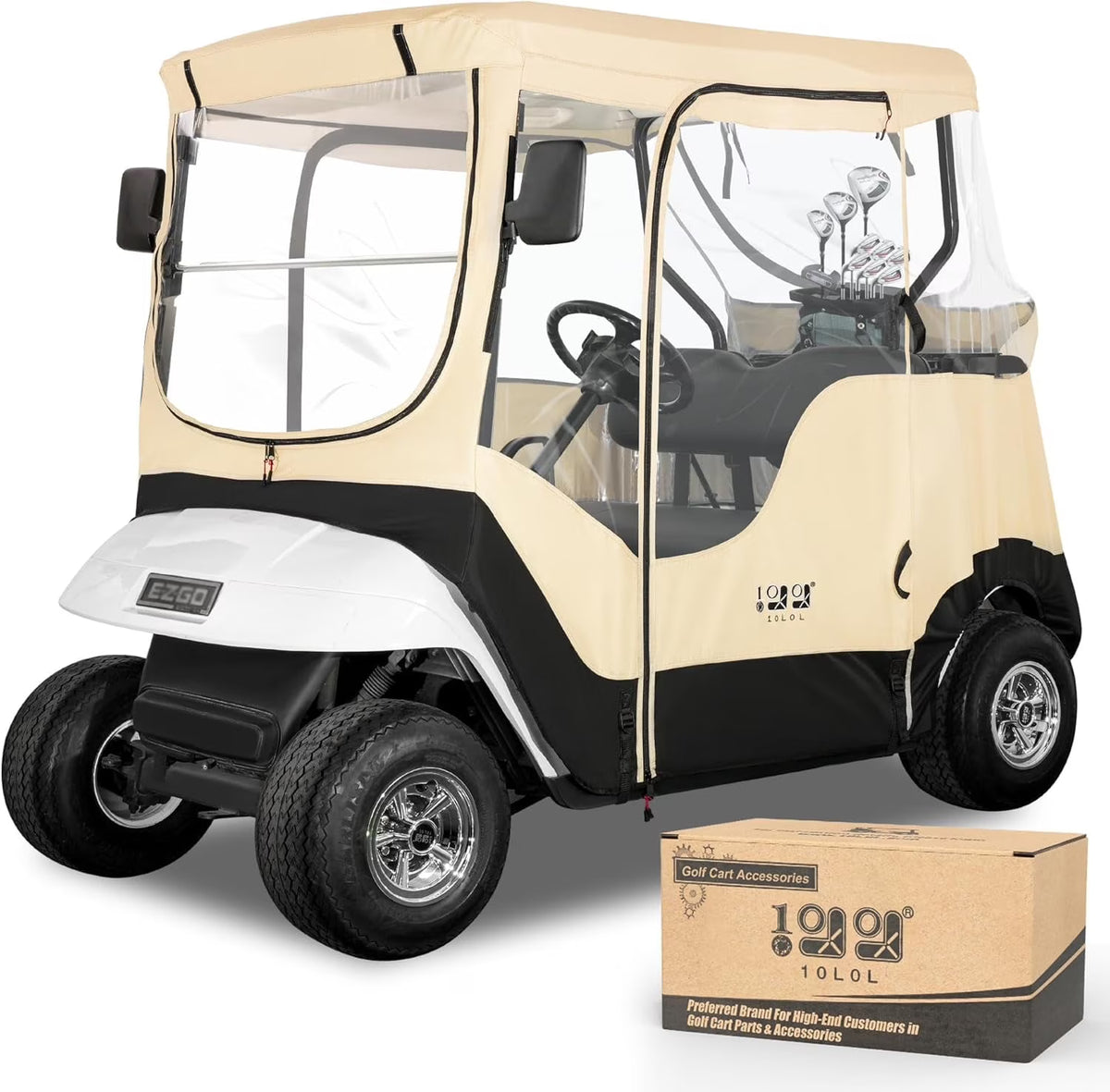 10L0L 2 Passenger Golf Cart Enclosures Fit EZGO TXT RXV, Waterproof Driving Cover Black Golf Cart Accessories