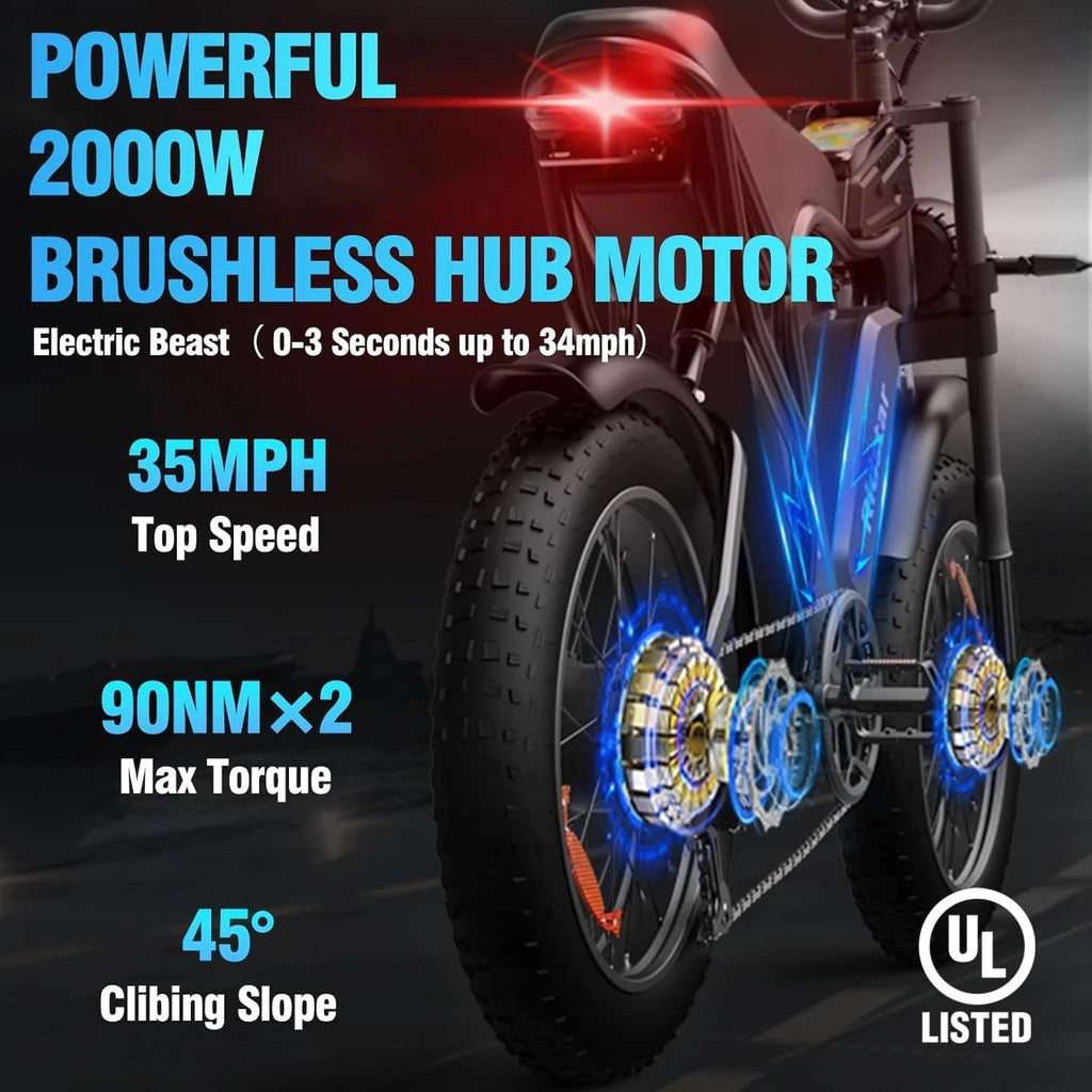 Ridstar Electric Bike for Adults,Peak 1500W 30MPH,48V 15.6Ah Electric Bicycle,Full Suspension Mountain Bike UL2849