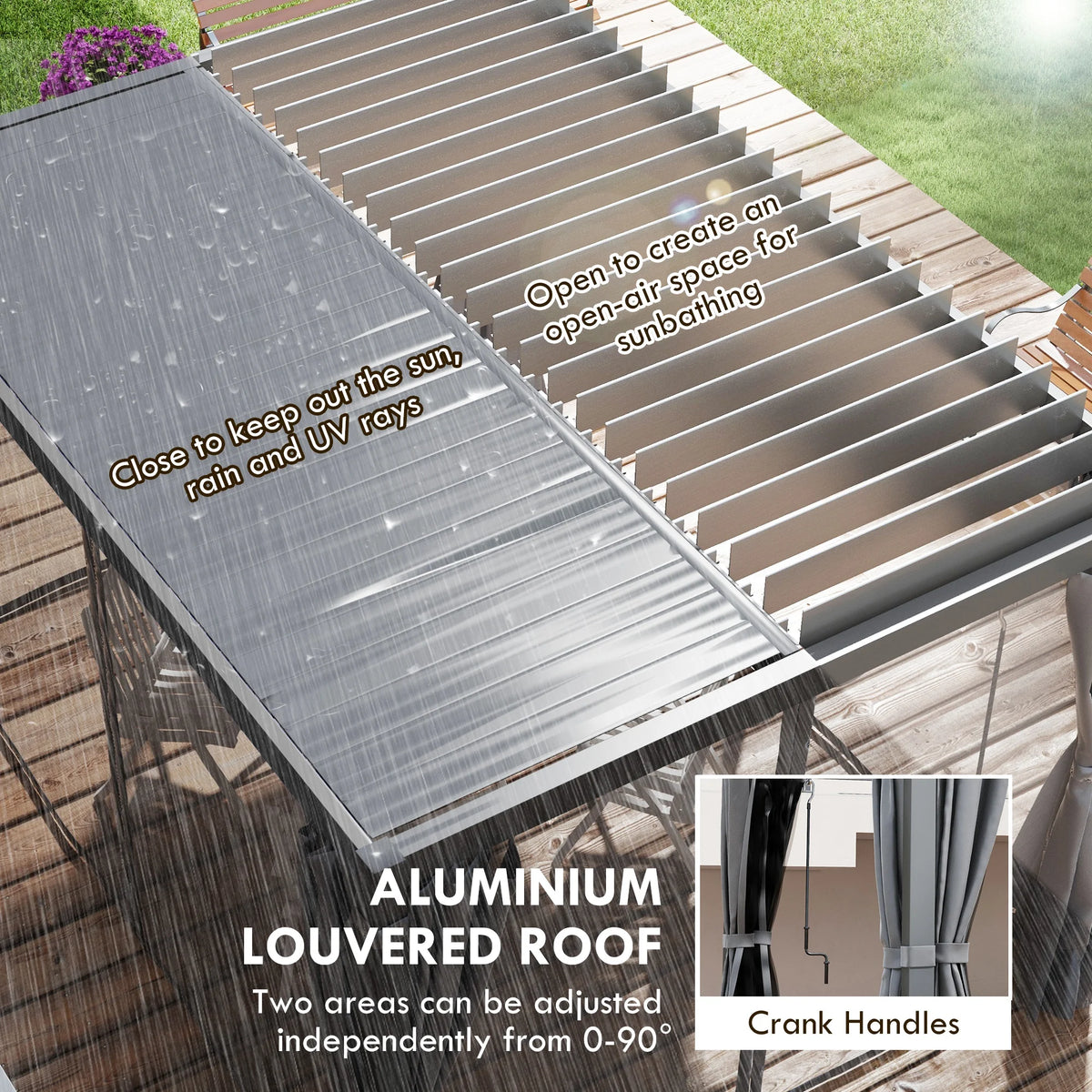 Outsunny 10'x13' Aluminum Pergola with Adjustable Louvered Roof, Gray