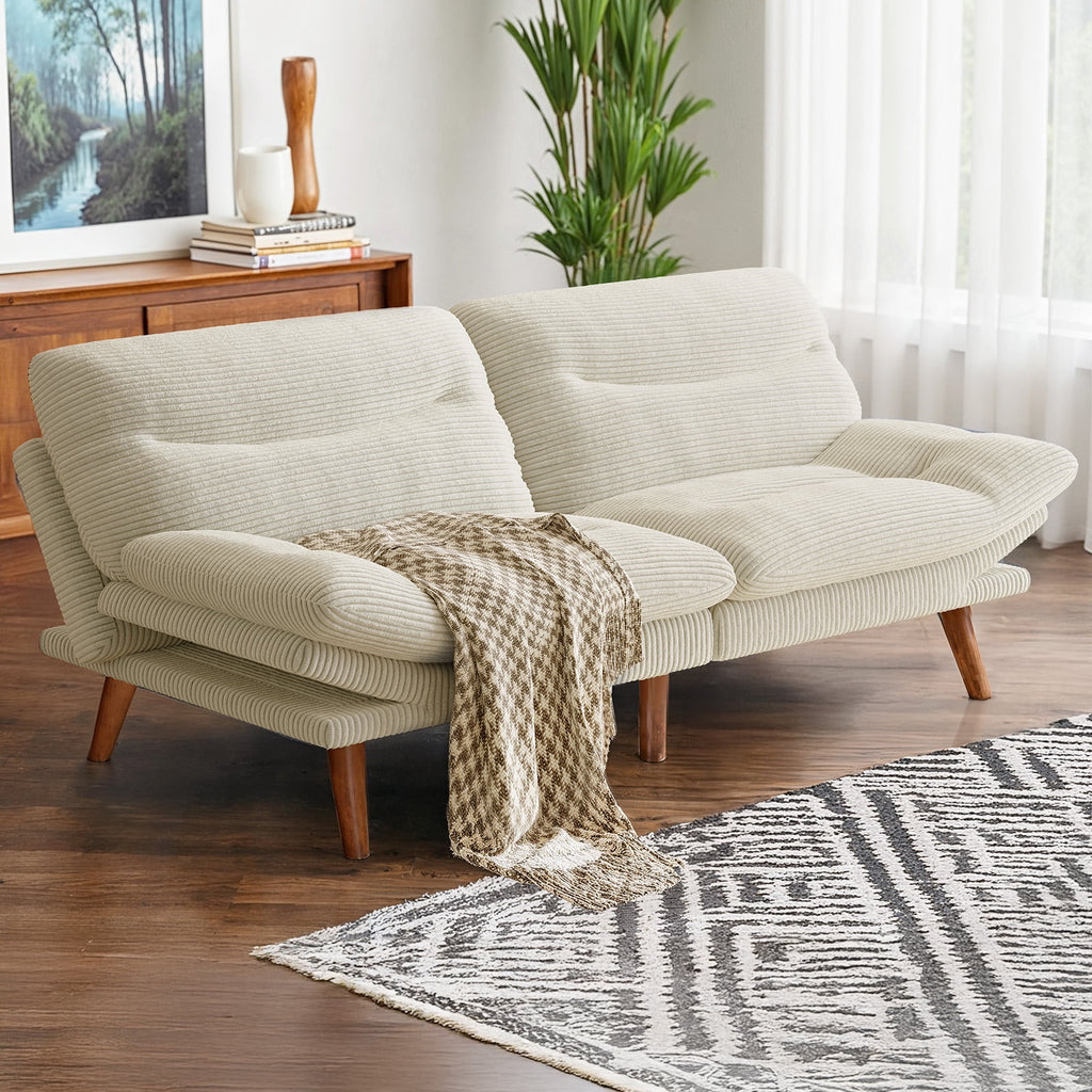 CHITOOMA 66" Futon Sofa Bed with Adjustable Backrest and 6-Level Armrests, Grey Corduroy Convertible Futon Couch, Comfy Loveseat for Small Spaces, Apartment or Office