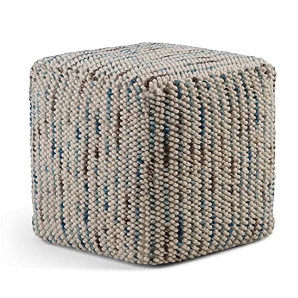Simpli Home Zoey Boho Cube Woven Pouf in Multi Color Cotton and Wool