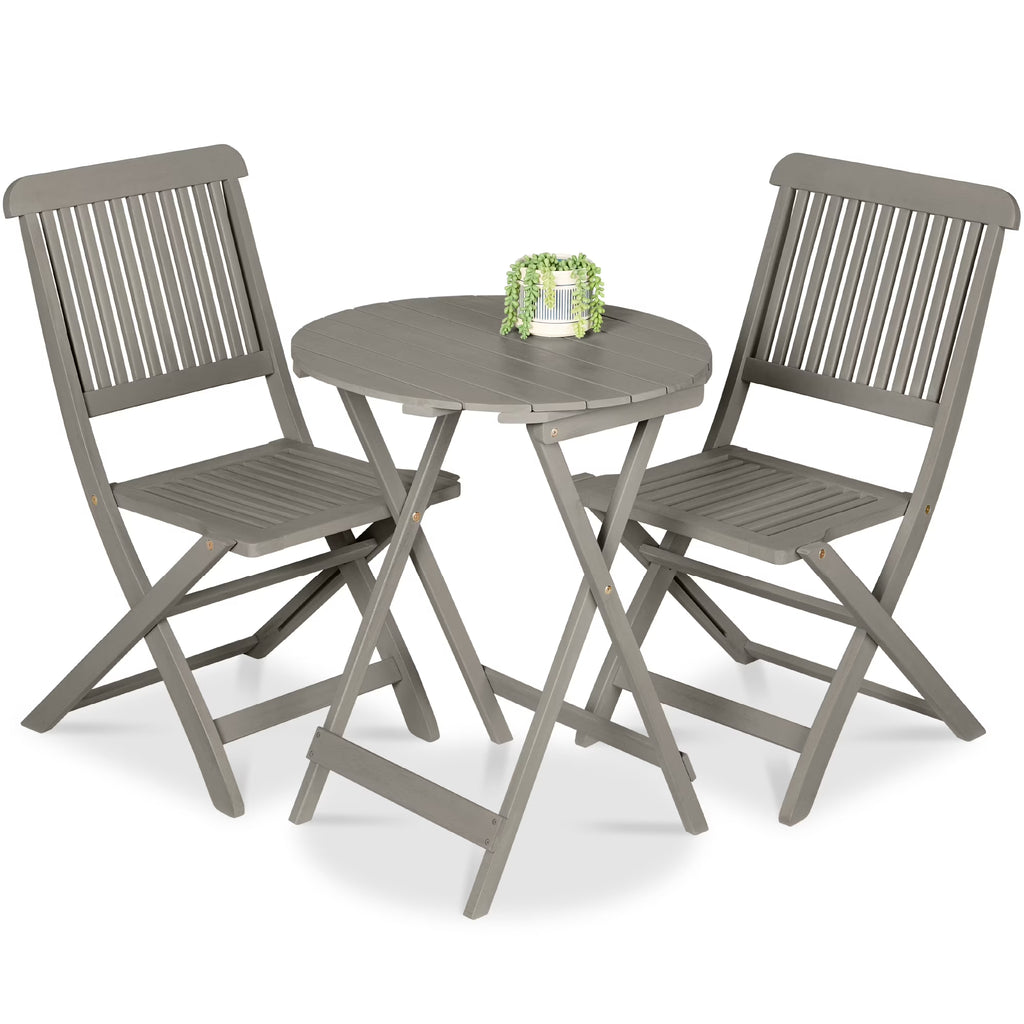 Best Choice Products 3-Piece Acacia Wood Bistro Set, Folding Patio Furniture w/ 2 Chairs, Table - Natural