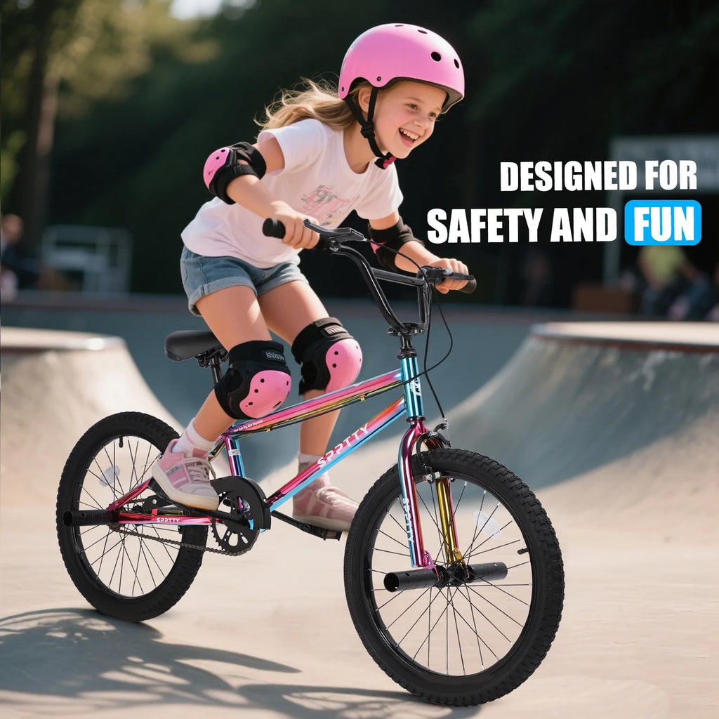SPPTTY 20" Freestyle BMX Bike with 4 Pegs,Kids Bicycle for Teen Beginner, Age 7-14 Years,Multicolor