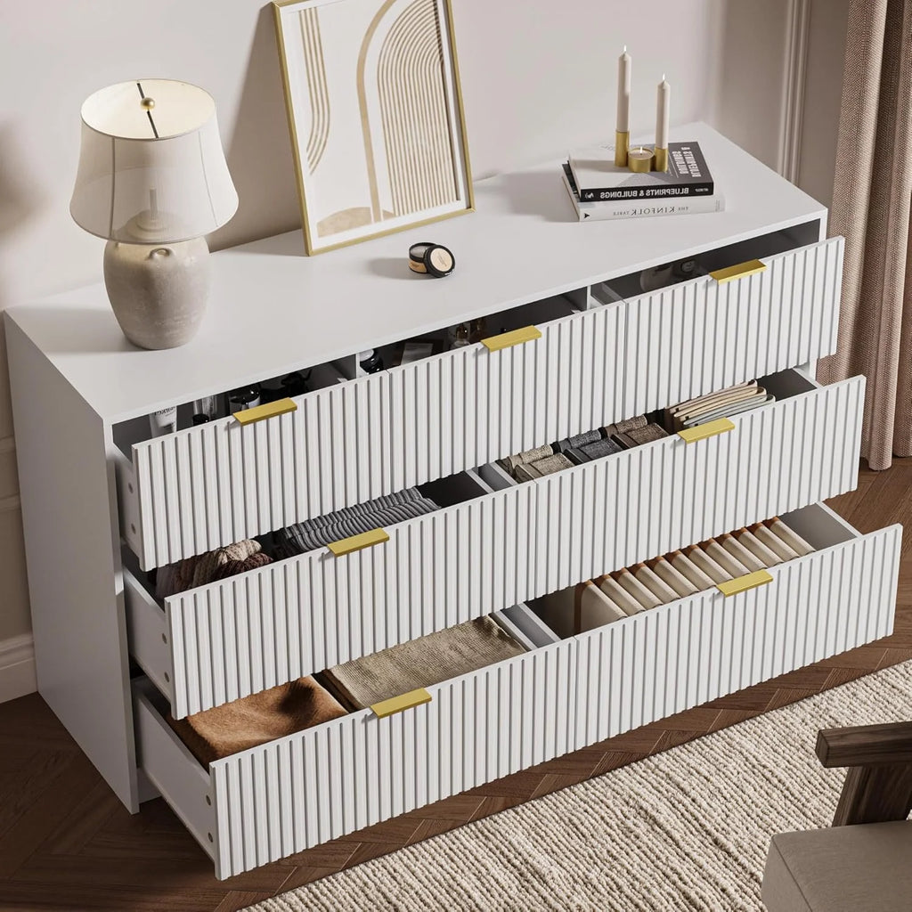 Furniway Black Dresser for Bedroom, 8 Drawer Double Dresser, Modern Chest of Drawers for Bedroom, Living Room, Entryway and Closet, 55" L x 15.7" D x 37.4" H