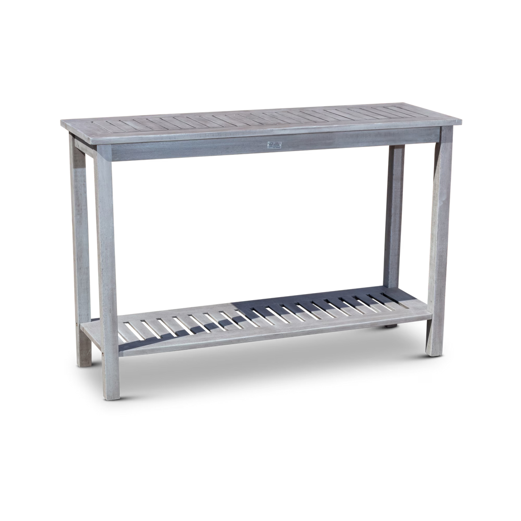 DTY  Outdoor Living Longs Peak Eucalyptus Console Table Silver Gray