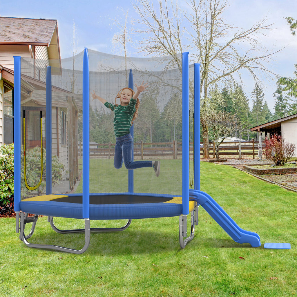 EUROCO  7FT Kids Trampoline with Safety Enclosure Net, Indoor Outdoor Trampoline with Slide,Ladder,Spring Pad,All-Weather Trampolines