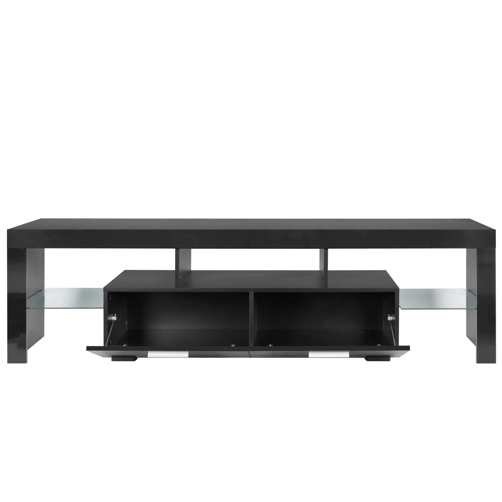 UHOMEPRO TV Stand for TV up to 70", Living Room Entertainment Center with RGB LED Lights and Storage Shelves Furniture, White High Gloss TV Cabinet Console Table