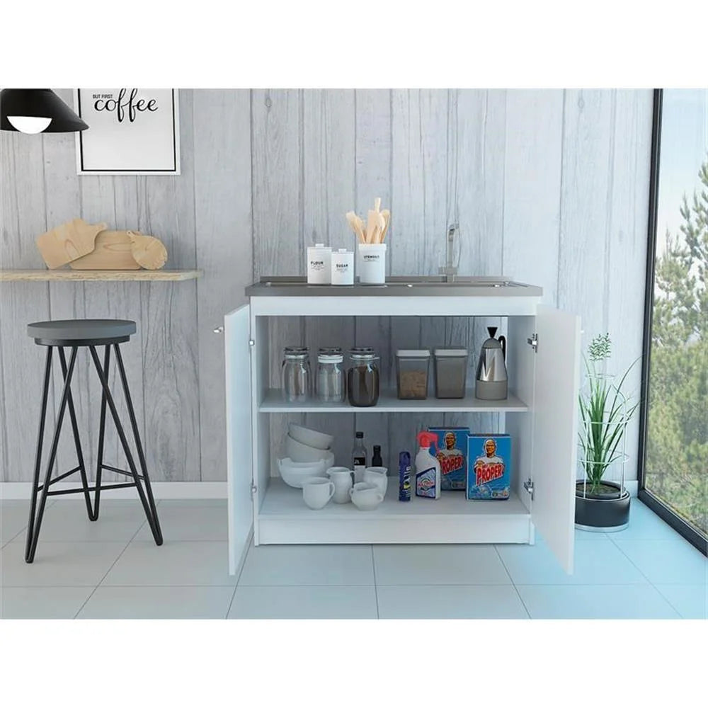 Pemberly Row White Modern Engineered Wood Napoles Utility Sink with Cabinet