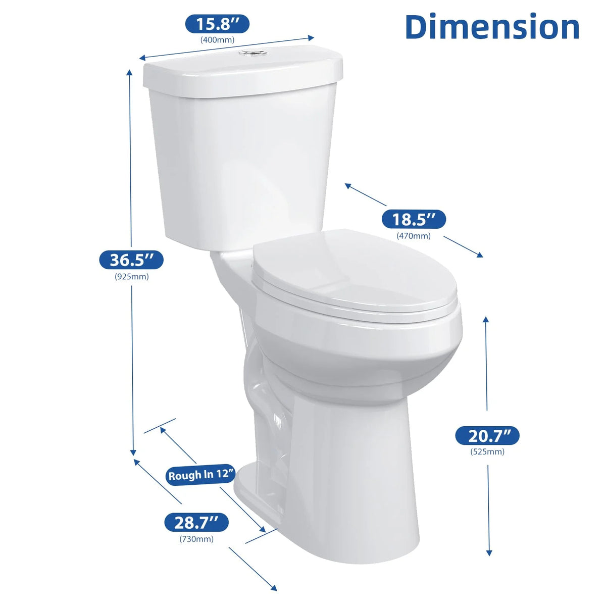 TROPOW Toilet, Two-Piece Toilet, ADA Toilet with Dual Flush, Elongated Toilets for Bathrooms with Soft Close Seat, Universal Height,White