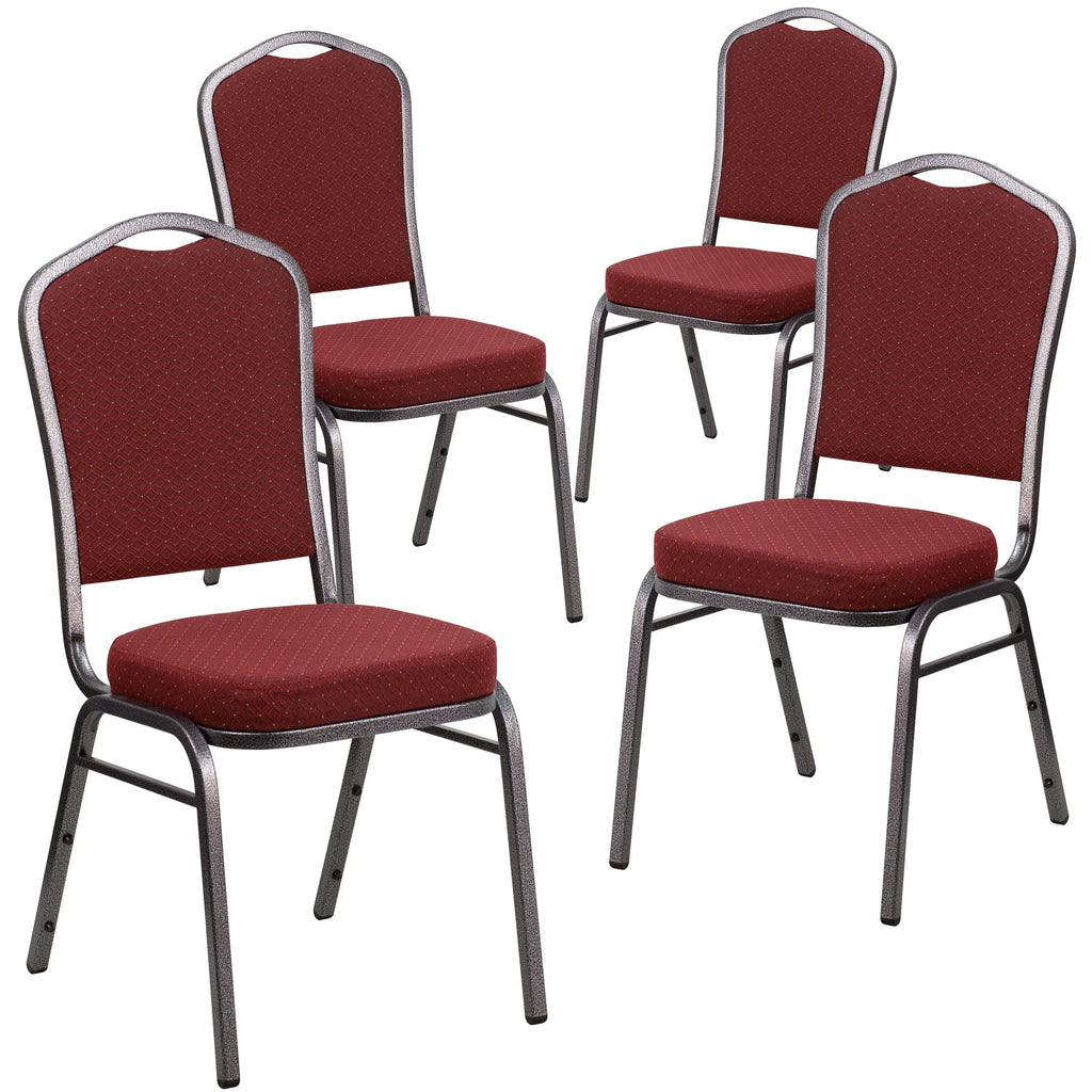 Flash Furniture 4 Pack HERCULES Series Crown Back Stacking Banquet Chair in Black Patterned Fabric - Gold Vein Frame