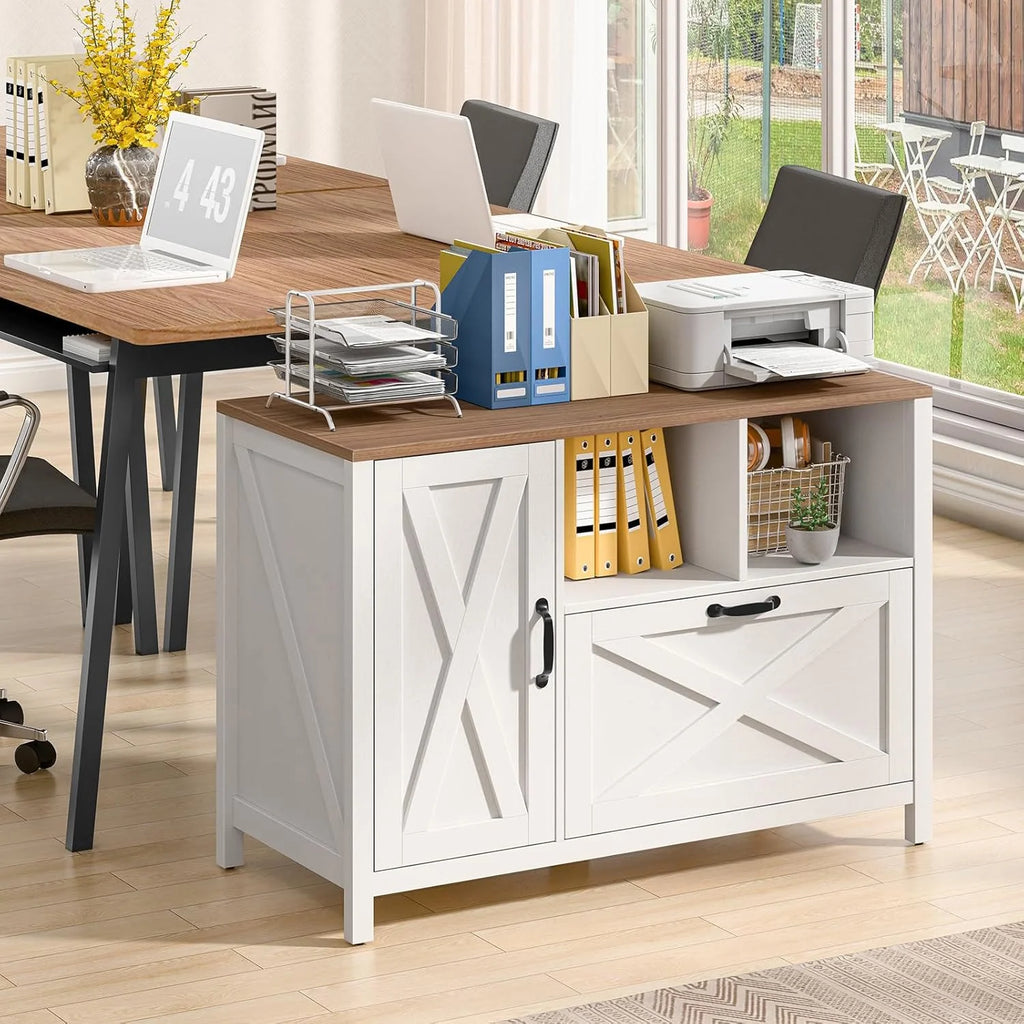 Vabches 2 Drawer Lateral File Cabinet,Mobile Wood office Cabinet for Home Office,Printer Stand with Open Storage Shelves.