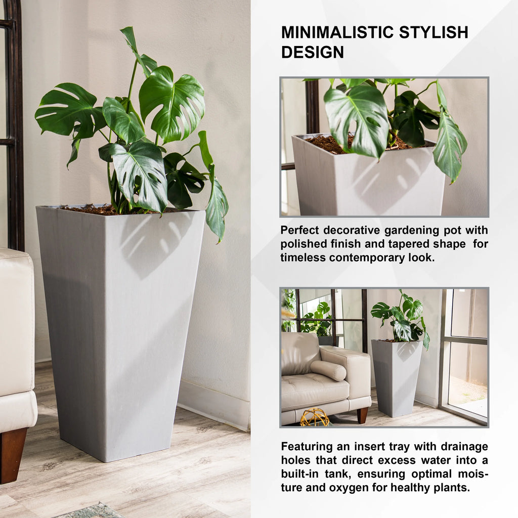 XBrand Modern 30-Inch Tall Square Planter, Modern Tapered Planter Perfect for Indoor & Outdoor Planter, Patio Décor, Black