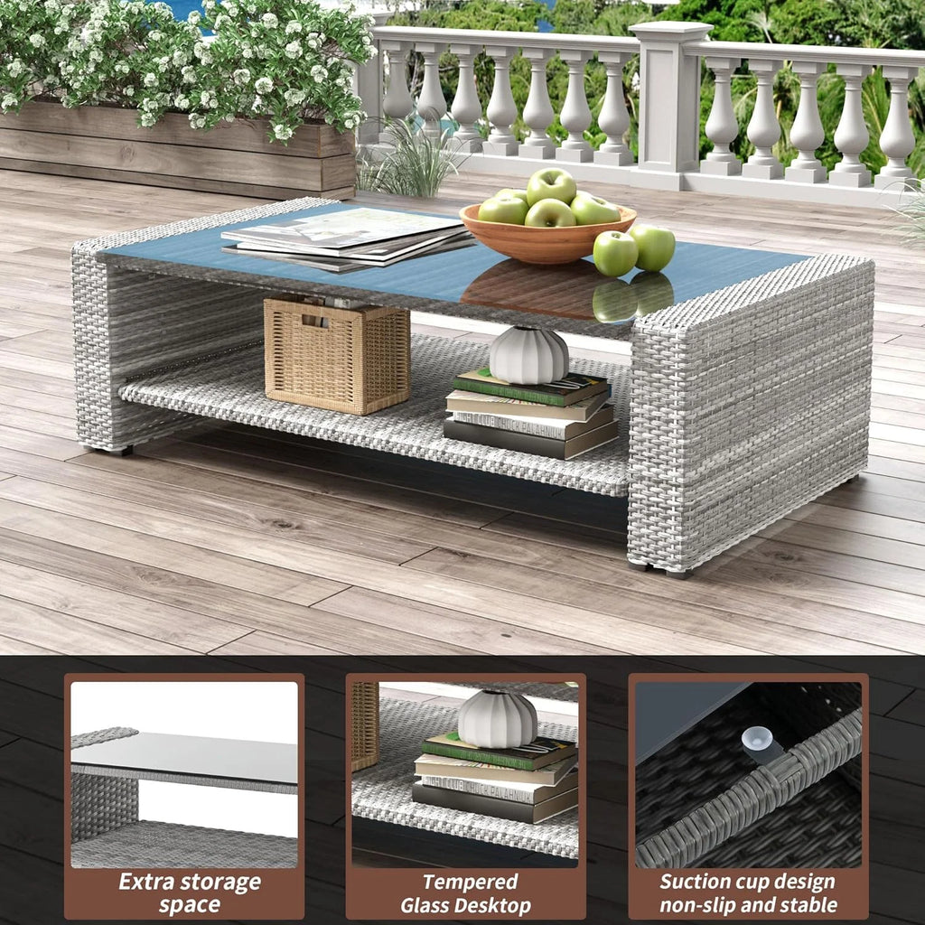 HighSound 4 Piece Patio Furniture Set, Outdoor Wicker Patio Sectional Sofa, All Weather PE Rattan Outdoor Sectional with Cushions & Coffee Table, Dark Gray