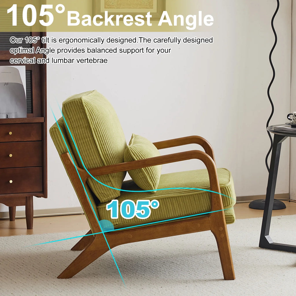 Ktaxon Accent Chair Corduroy Upholstered Armchair, Reading Club Chair with Pillow and Solid Wood Frame for Living Room Bedroom Furniture Off White