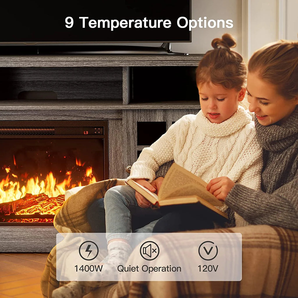 Electric Fireplace TV Stand for 75�� TVs Fireplace Entertainment Center TV Console Table with 23�� Fireplace, Holds up to 200 lbs